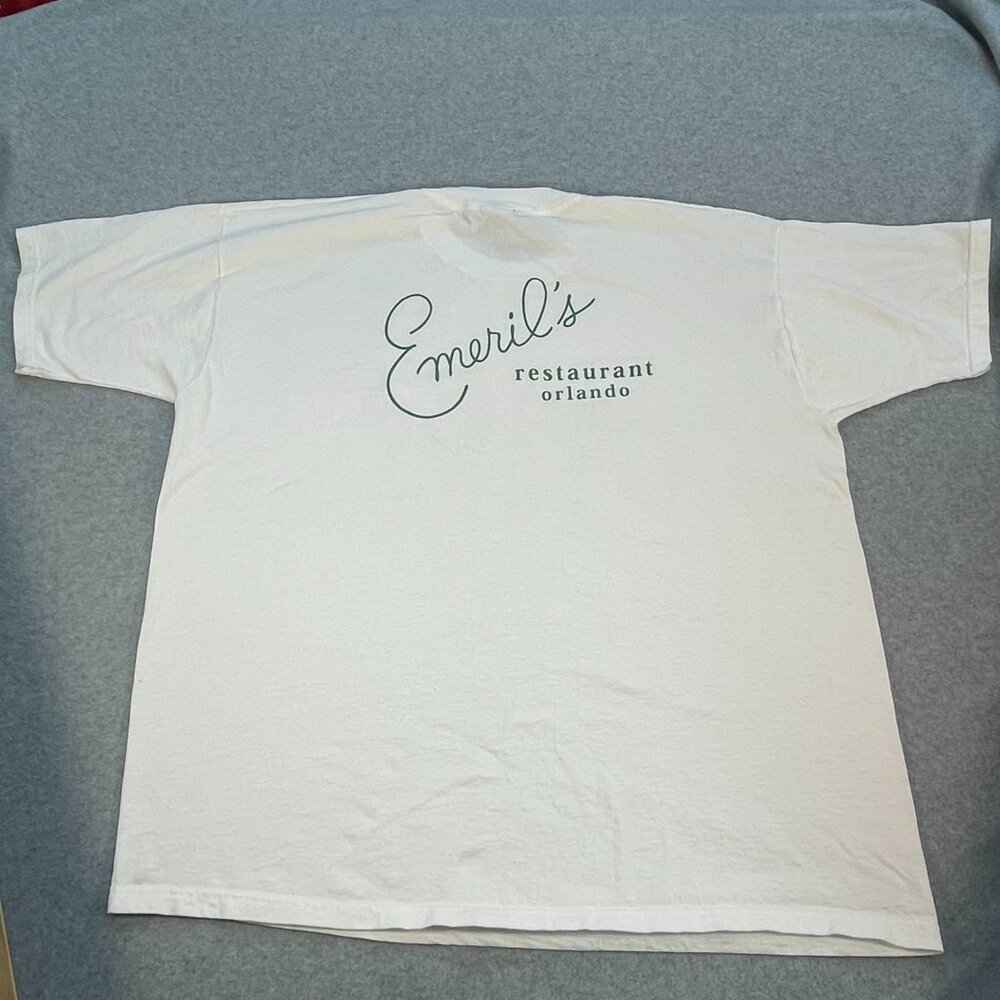 Emeril's Orlando Shirt XXL Souvenir White with green writing Fruit of the Loom